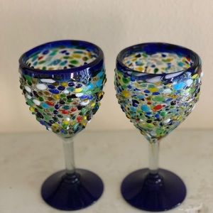Hand-blown Confetti Pebbled Wine Glasses